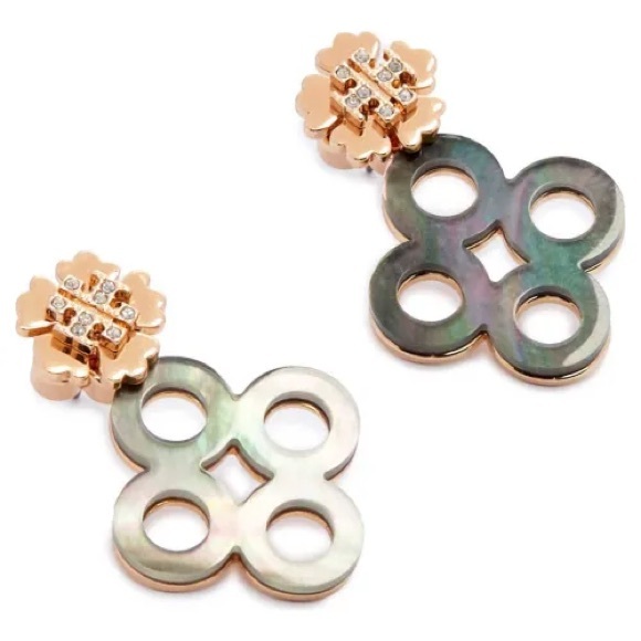 Tory Burch Kira Logo Clover Pavé Front/Back Earrings - Picture 2 of 8